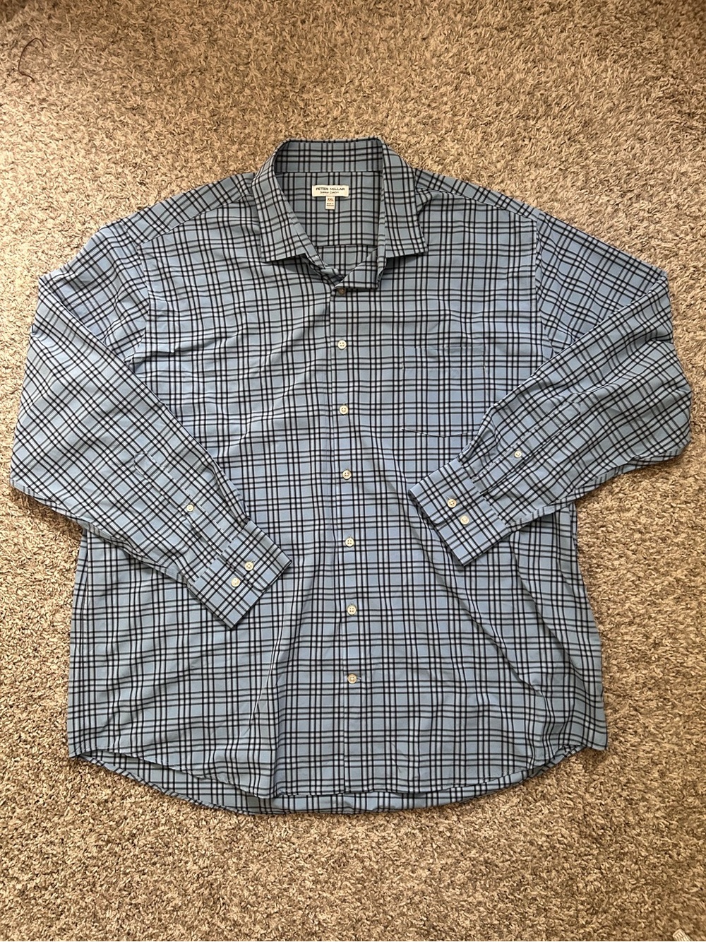 Preppy Workwear Summer Blue Checkered Peter Millar Button Down Shirt Size XXL